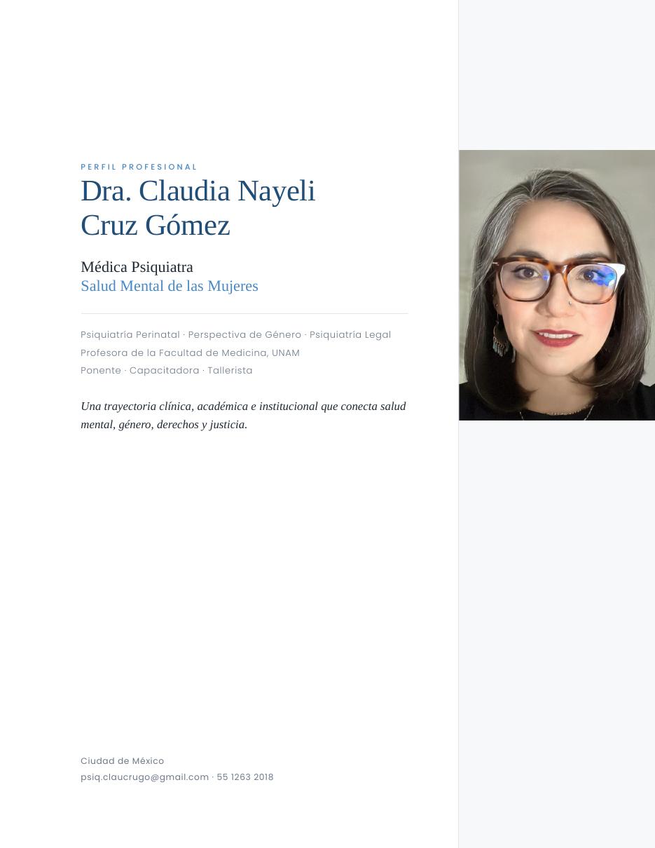 Portada del Perfil Profesional de la Dra. Claudia Nayeli Cruz Gómez